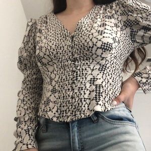 Free People Cream and Black print Blouse